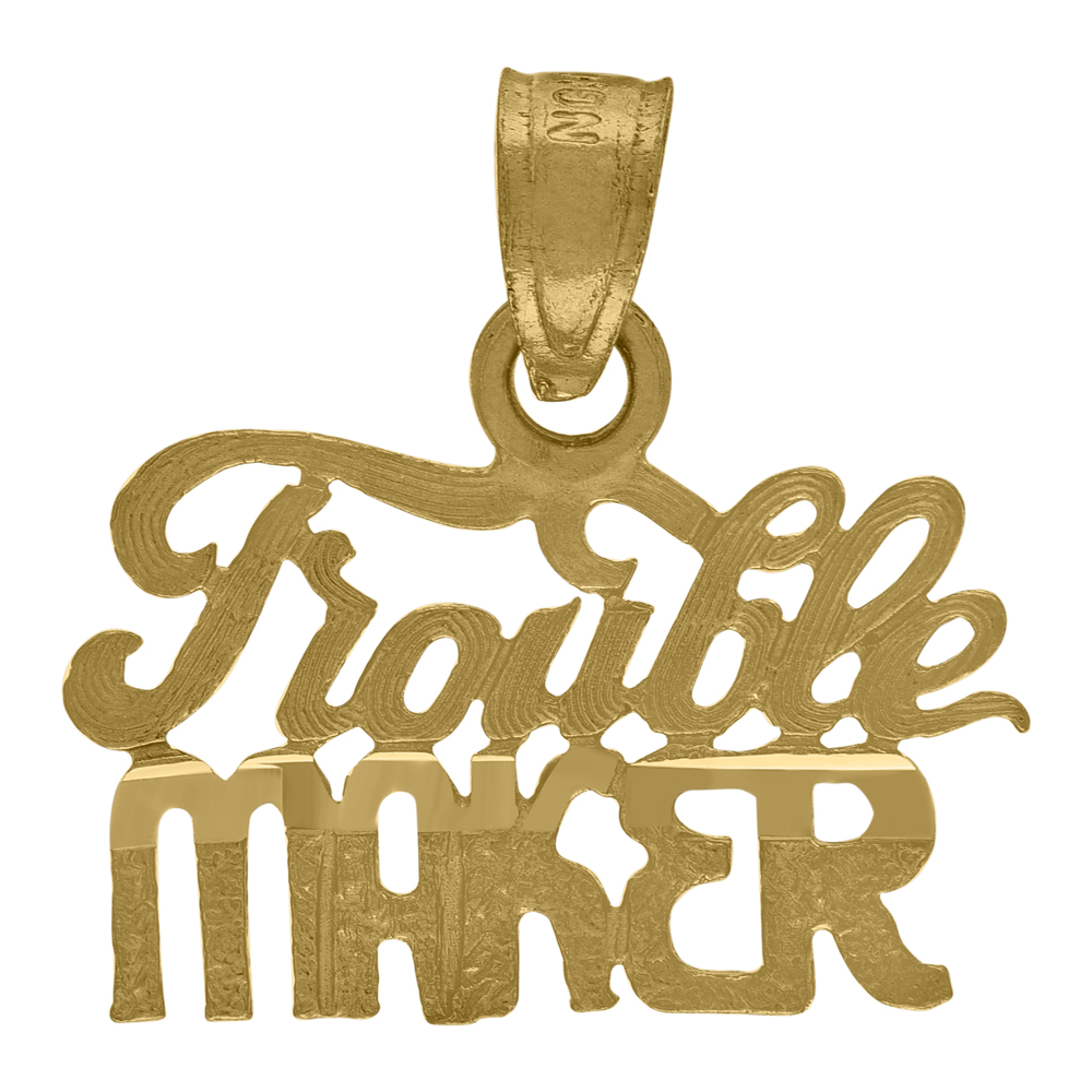 10kt 10k Yellow Gold Textured Unisex Trouble Maker Letters & Words Charm Pendant